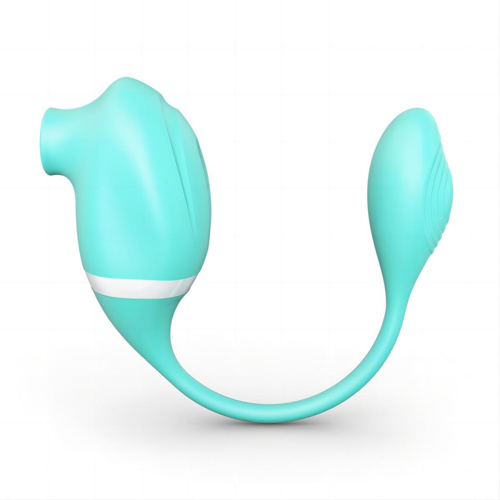 Мятный вакуумный вибростимулятор Tadpole Vibrating Dual Stimulation с виброхвостиком