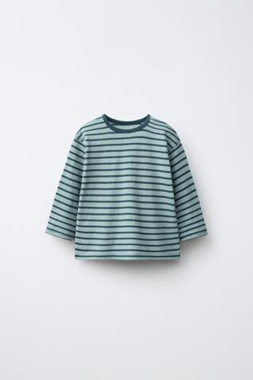 ZARA ФУТБОЛКА В ПОЛОСКУ С НАШИВКОЙ, СИНЕ-ЗЕЛЕНЫЙ