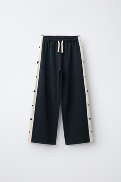 ZARA БРЮКИ WIDE LEG С ЛАМПАСАМИ И ЗВЕЗДАМИ, МОРСКОЙ ТЕМНО-СИНИЙ