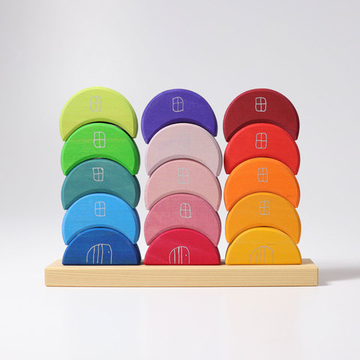 Деревянная пирамидка балансир "Лунные домики", 16 деталей