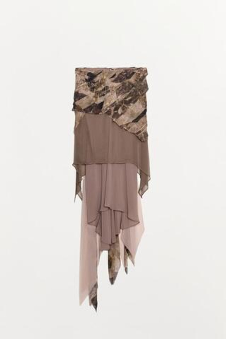 ZARA КОМБИНИРОВАННАЯ ЮБКА МИДИ С ВОЛАНАМИ ZW COLLECTION, ЦВЕТ МАЛЬВЫ