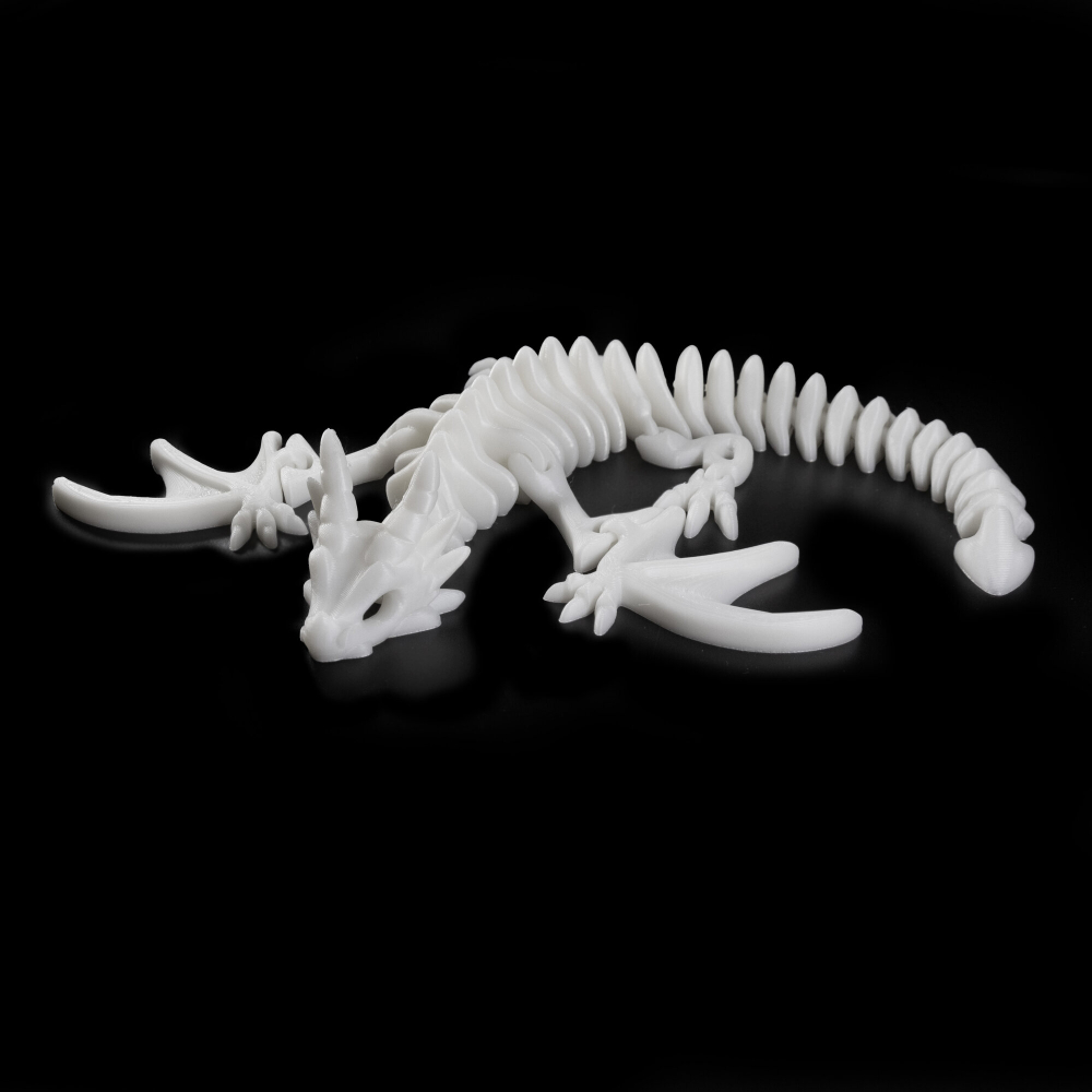 Дракон с крыльями подвижный 3D печать, 29 см., белый, светится в темноте голубым свечением