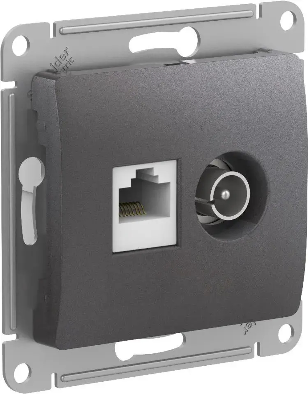 GLOSSA РОЗЕТКА двойная ТВ + компьютерная RJ45 кат. 5e, механизм, ГРАФИТ