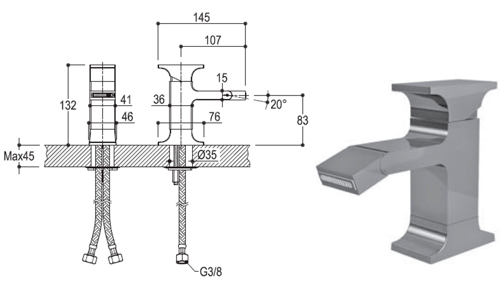 Смеситель для биде и рукомойников Ritmonio Type-face, хром M0BA3020CRL