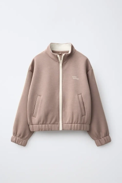 ZARA СПОРТИВНАЯ КУРТКА С КОНТРАСТНЫМ КАНТОМ, СЕРОВАТО-КОРИЧНЕВЫЙ