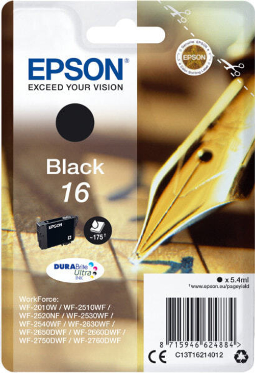 Картридж струйный черный 1 шт Epson 16 C13T16214022