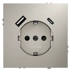 Розетка с USB A+C с заземлением и защитными шторками Voltum S70 Кашемир VLS040503