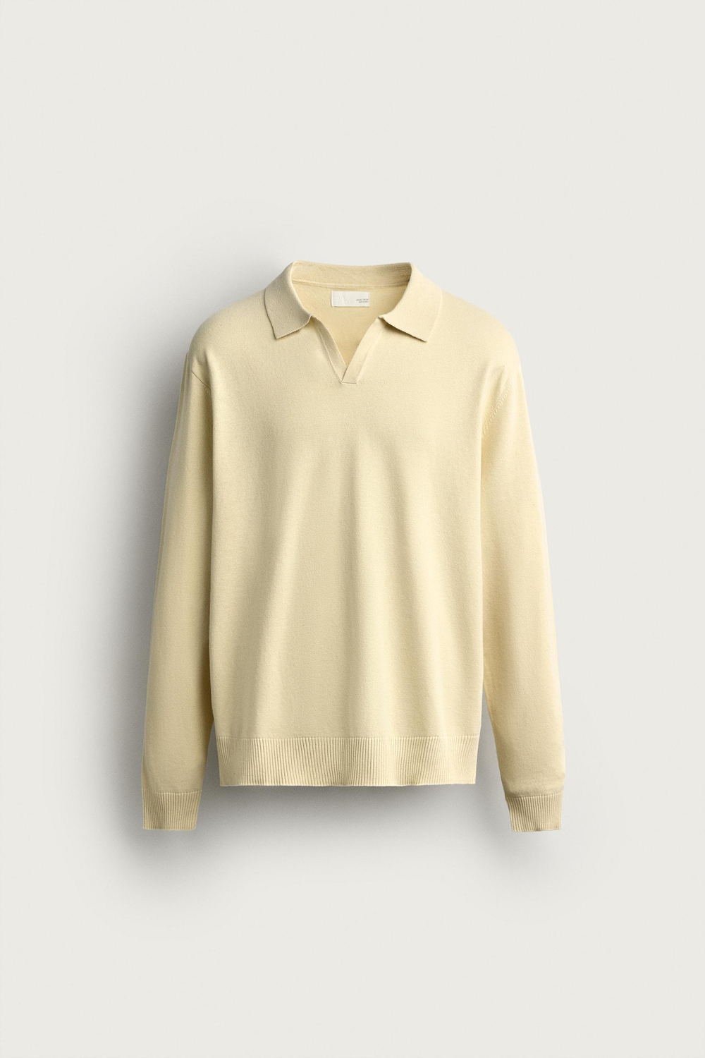 ZARA ТРИКОТАЖНОЕ ПОЛО ИЗ ХЛОПКА И ЛЬНА, ЖЕЛТЫЙ