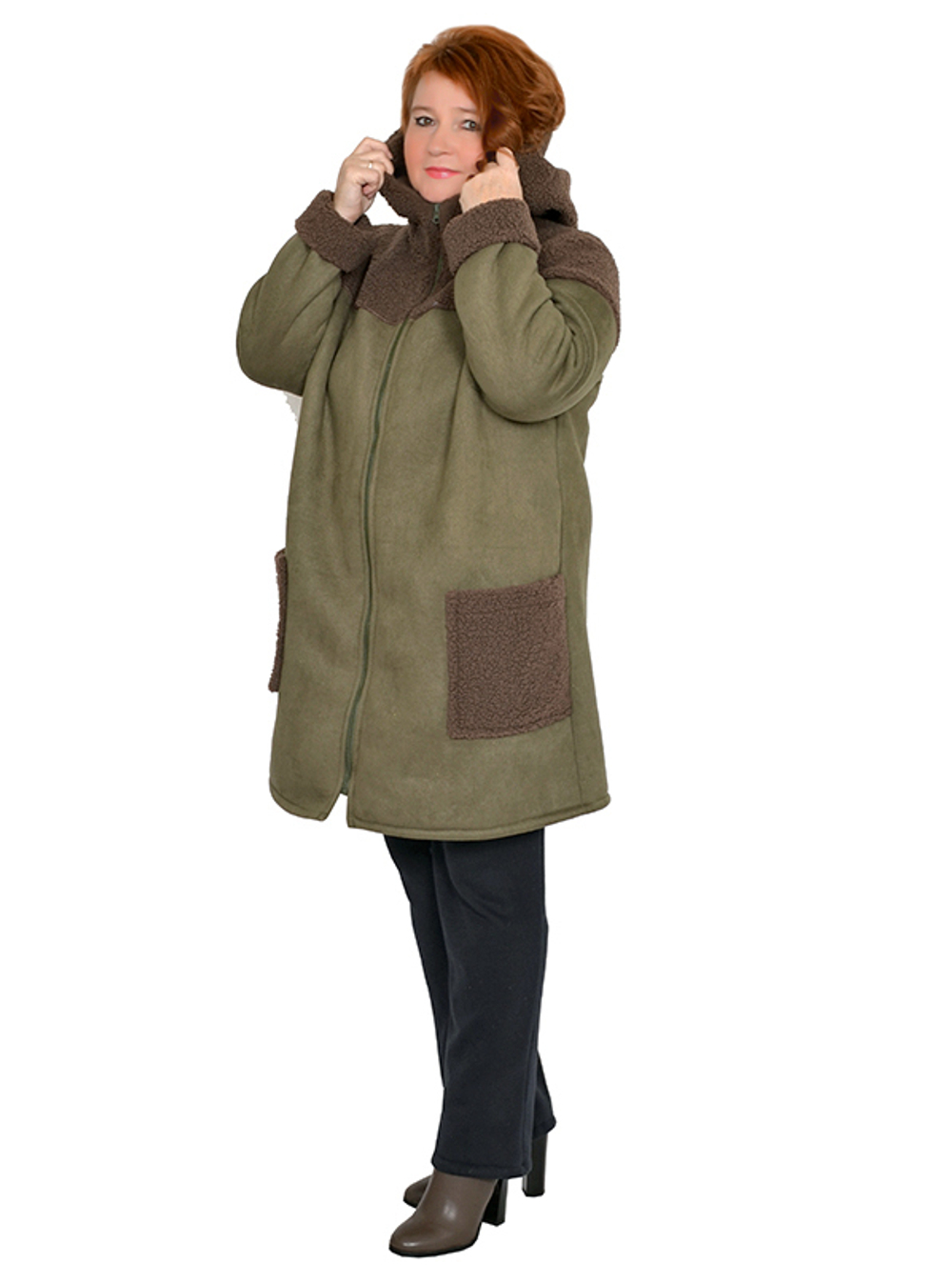 Жакет-дубленка из искусственной замши, коричневый