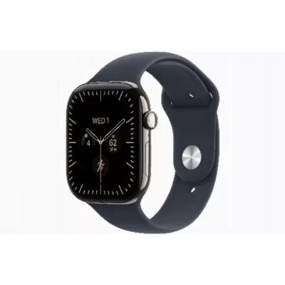 Apple Watch S12 46 mm Natural Titanium Case | Navy Blue Sport Band, S/M