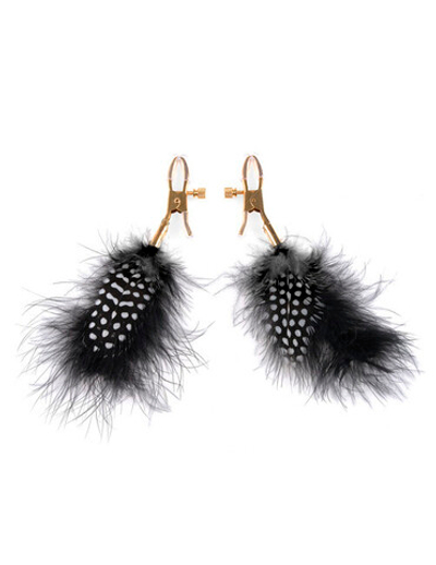 Зажимы для сосков Nipple Clamps с перьями (Цвет: черный с золотым)