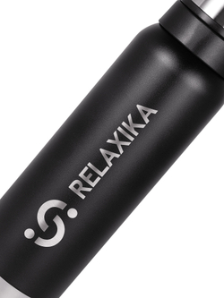 Термос Relaxika 103 (1 литр), черный (стикерпак "Зимний спорт")