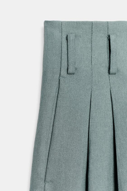 ZARA БРЮКИ С ЗАЩИПАМИ И ЛЬНОМ — ZW COLLECTION, СЕРО-СИНИЙ