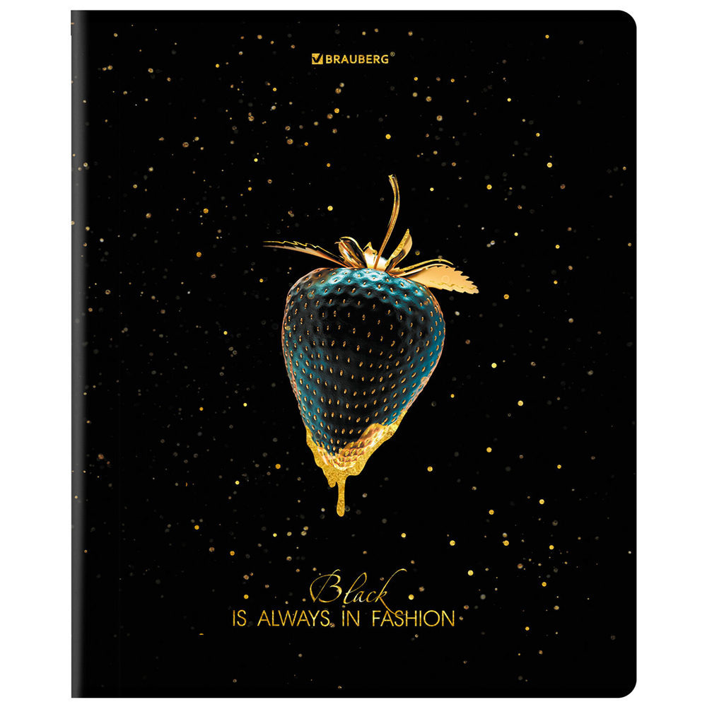 Тетрадь А5, 48 л., BRAUBERG, скоба, клетка, матовая ламинация, фольга, "Black&Gold" (микс в спайке), 404370