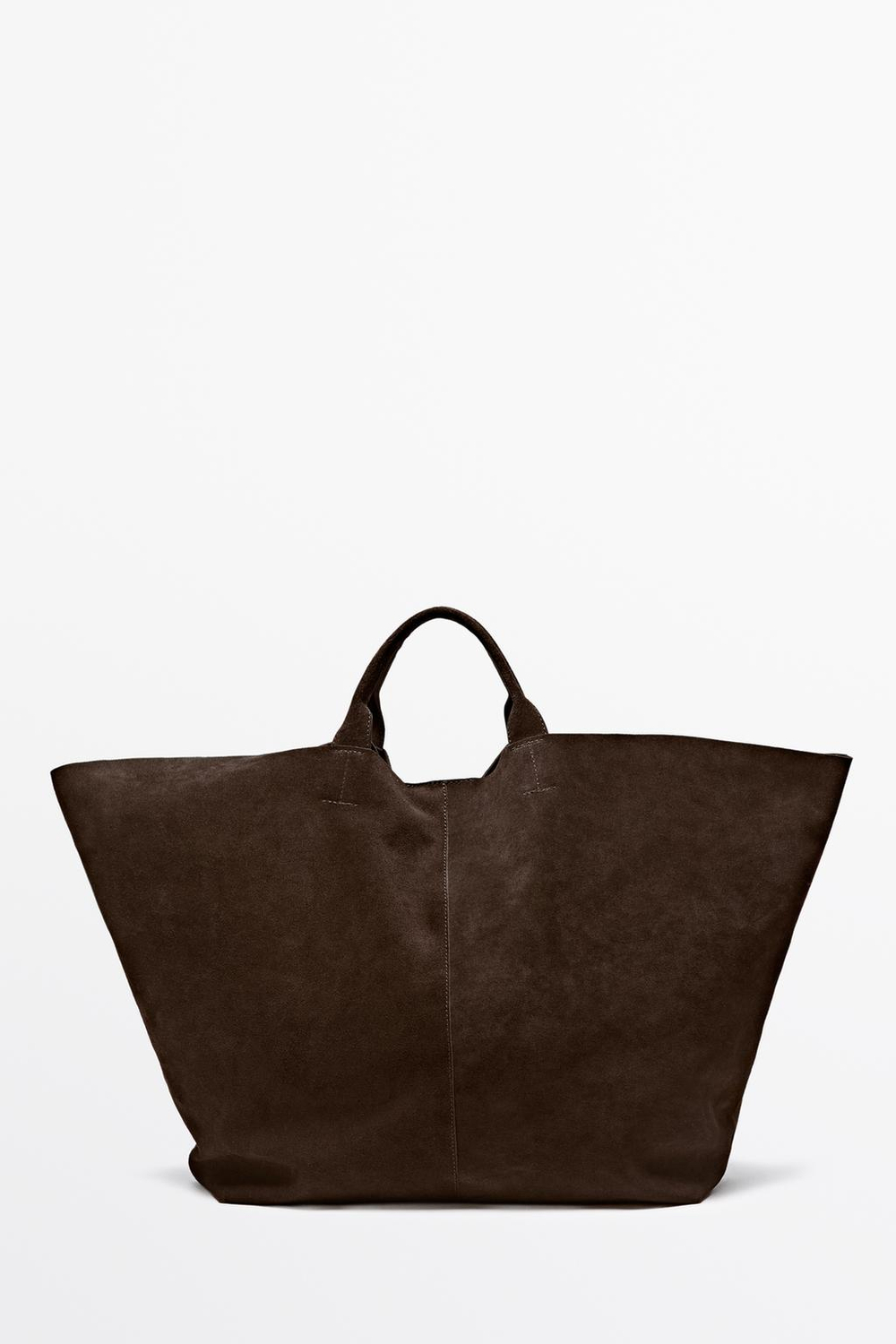 Massimo Dutti Большая замшевая сумка-тоут из кожи, шоколадный