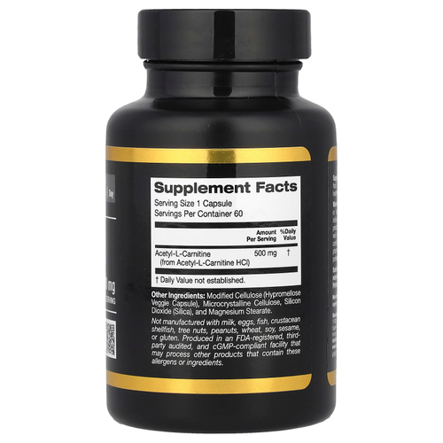 California Gold Nutrition, ацетил-L-карнитин, 500 мг, 60 растительных капсул