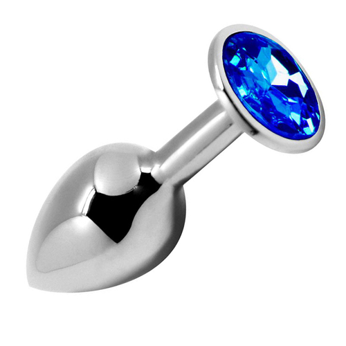 Анальная пробка 8см с голубым кристаллом Cnex Alive Mini Metal Butt Blue Size M