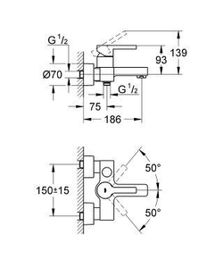 Смеситель для ванны и душа Grohe Lineare 33849 000 схема