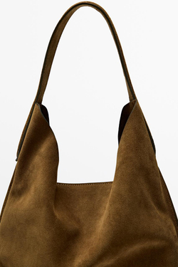 Massimo Dutti Мини-сумочка из натуральной замши, зеленый хаки