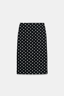 ZARA ЮБКА МИДИ В ГОРОШЕК — ZW COLLECTION, ЧЕРНЫЙ/БЕЛЫЙ