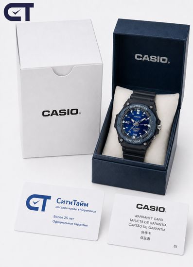 Casio MW-620H-2A General часы наручные мужские — синий циферблат, LED-подсветка и WR100