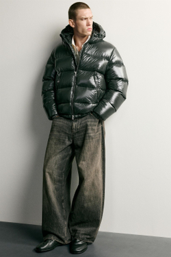 ZARA ПУХОВИК 80/20 WATER REPELLENT, ТЕМНЫЙ ХАКИ
