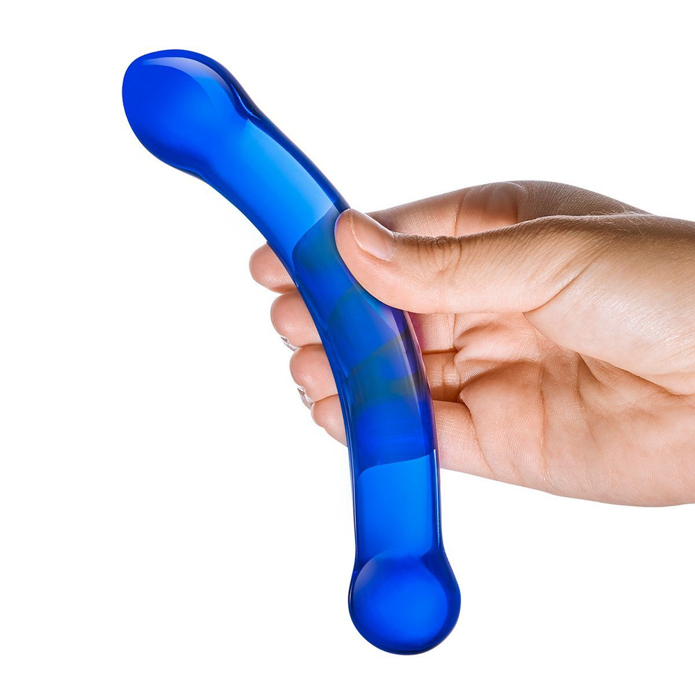 Синий изогнутый фаллоимитатор Curved G-Spot Glass Dildo - 16 см. (Цвет: синий)