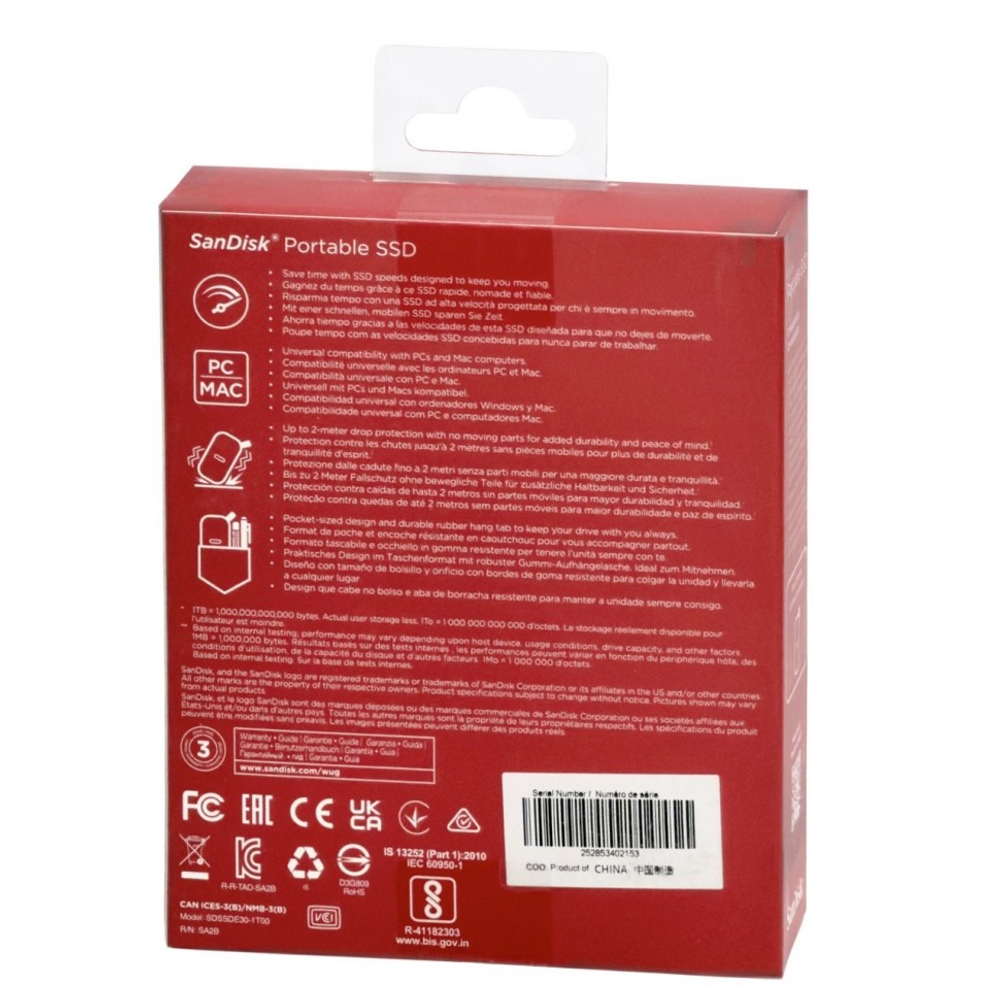 Внешний SSD 1TB SanDisk Portable SSD 800 Mb/s (SDSSDE30-1T00-G26) черный