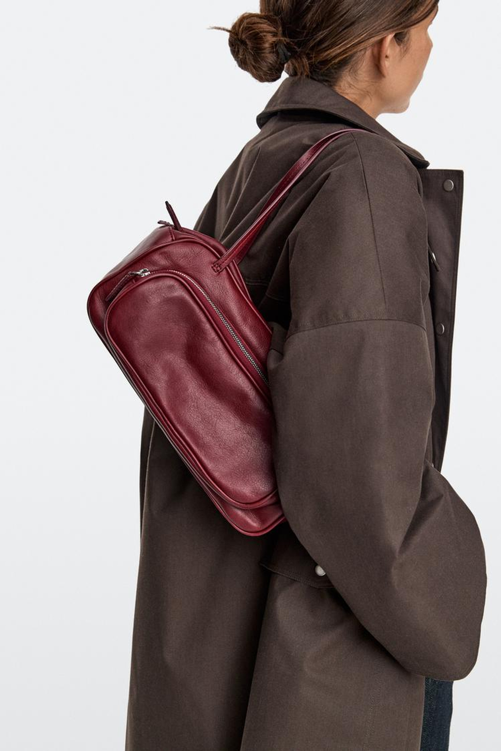 Massimo Dutti Средняя сумка-боулинг из кожи наппа, красный