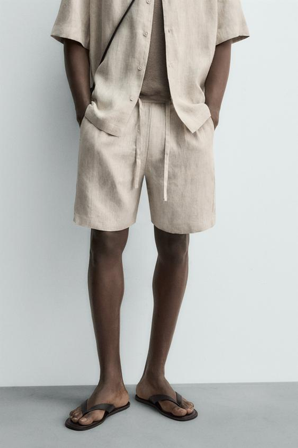 ZARA ШОРТЫ RELAXED FIT ИЗ 100% ЛЬНА, СВЕТЛО-БЕЖЕВЫЙ
