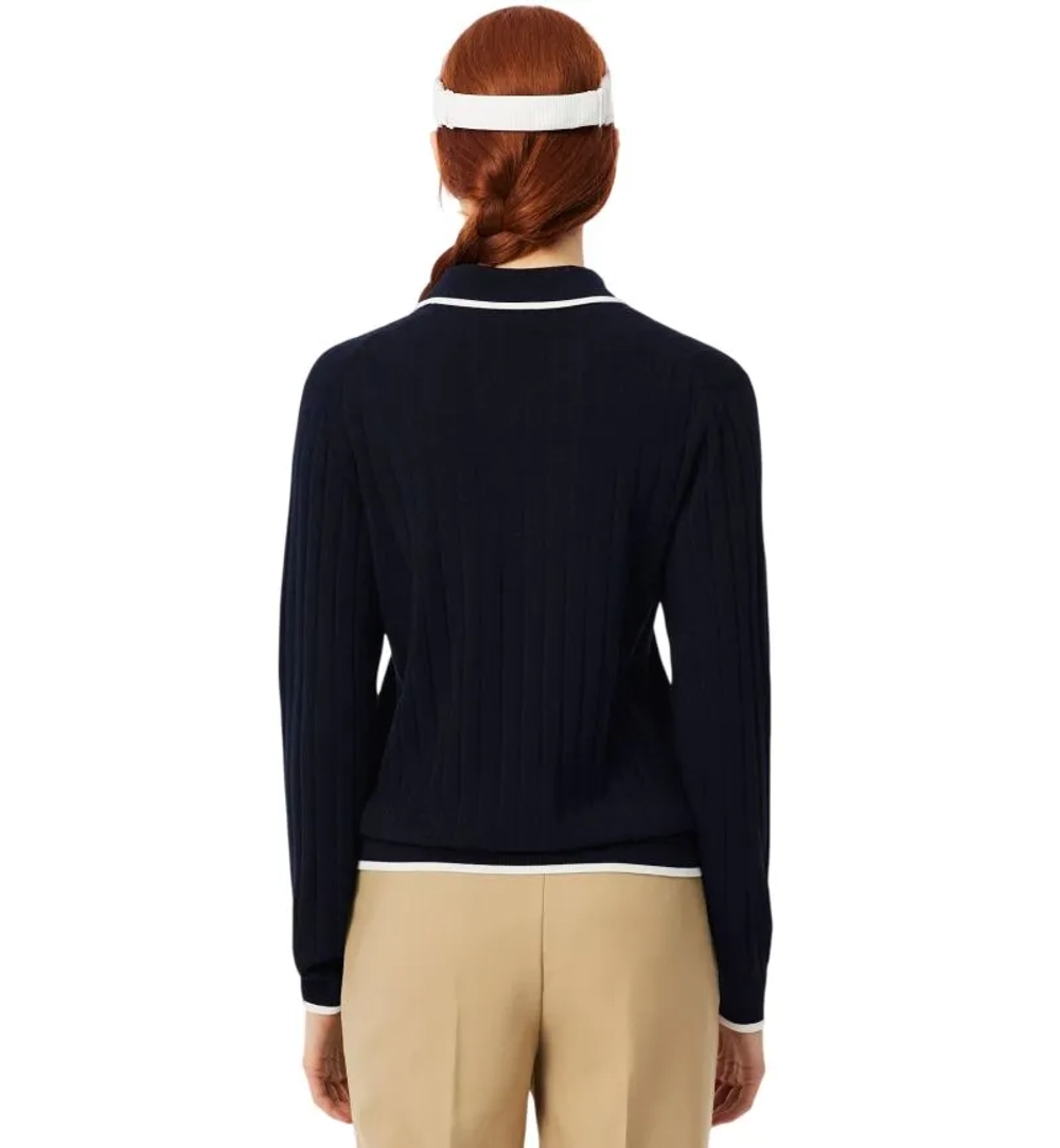 Женская Кофта теннисная Lacoste Polo Collar Stretch Sweater - navy blue/white