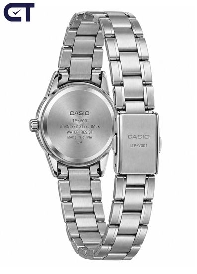 CASIO LTP-V001D-1B CASIO Collection женские наручные часы — чёрный циферблат, стальной браслет и тонкая классика