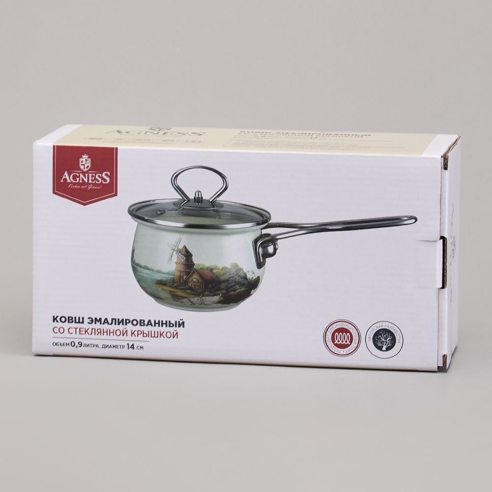 КОВШ ЭМАЛИРОВАННЫЙ СЕРИЯ "FAMILY HOUSE" 0,9Л, ДИА 14 СМ