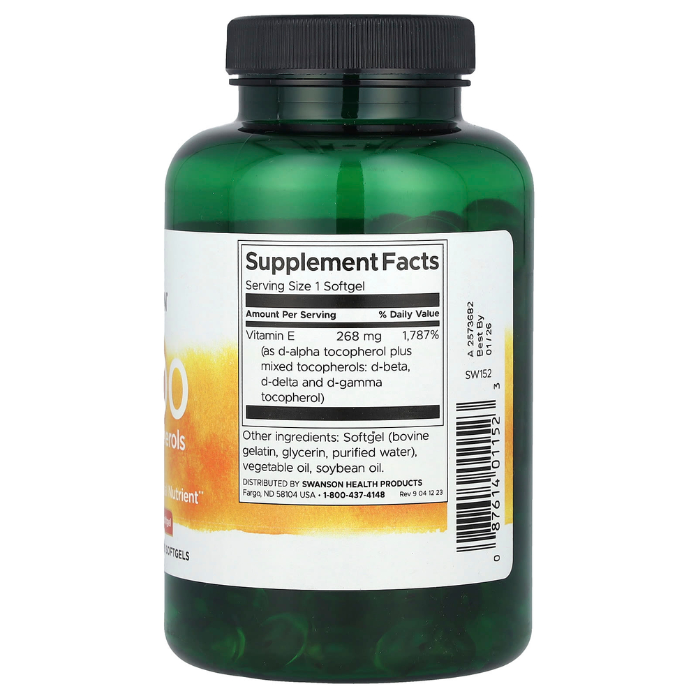 Swanson Vitamins, Смесь токоферолов с витамином E, 400 МЕ, 250 мягких таблеток