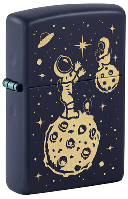 Зажигалка ZIPPO Lost in Space Design с покрытием Navy Matte, латунь/сталь, синяя, 38x13x57 мм, шт