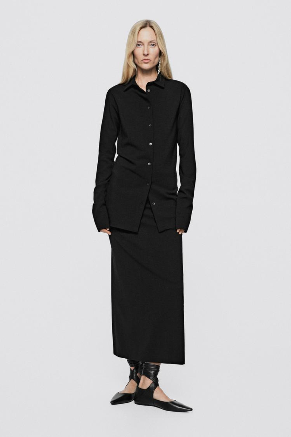 Massimo Dutti Эластичная длинная юбка из шерстяной смеси - Limited Edition, черный