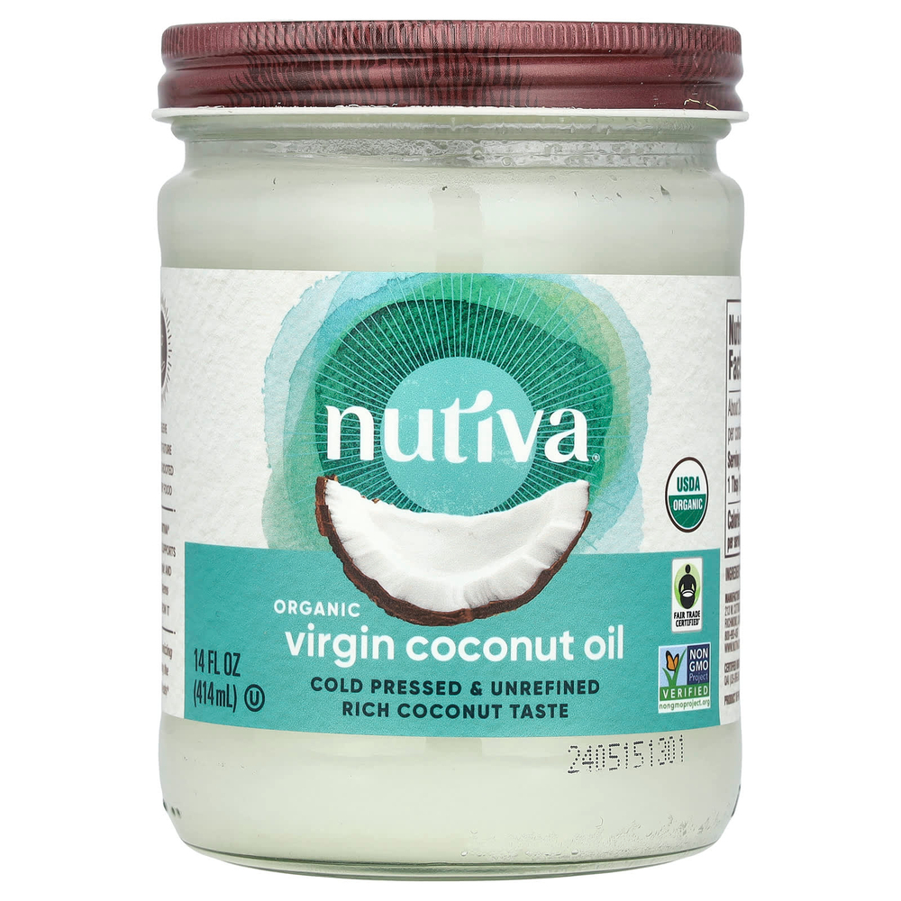 Nutiva, органическое кокосовое масло первого отжима, 414 мл (14 жидк. унций)