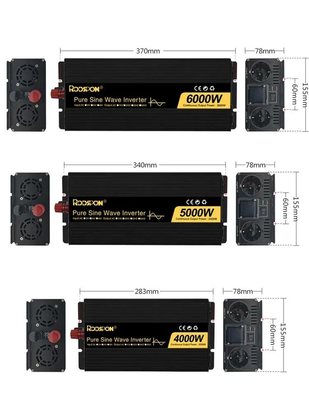Инвертор 24V-220V 4000W черно-золотой RDDSPON