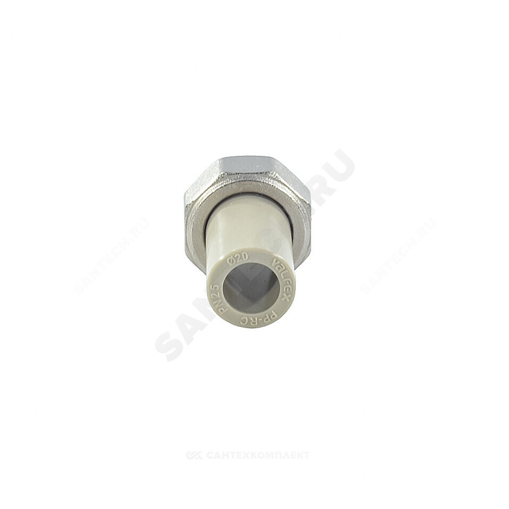 Штуцер PP-R комбинированный серый Дн 25х1" с накидной гайкой VALFEX 10135025Г
