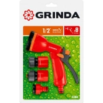 Набор поливочный GRINDA GS-12: пистолет с 8 режимами, комплект соединительной арматуры 1/2, пластиковый