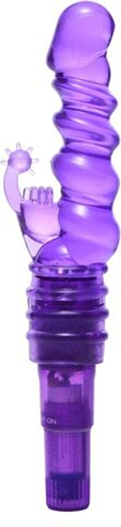 Фиолетовая виброракета с насадкой-кроликом Ribbed Rabbit Vibrator - 21,6 см. (Цвет: фиолетовый)