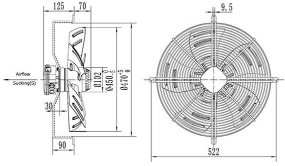Вентилятор Ванвент YWF4D-450S-102/60-G вытяжной (всасывание) на сетке (5100 m/h)