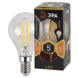 Лампа светодиодная ЭРА F-LED P45-5W-827-E14 5Вт. филамент шар теплый белый свет Е14 | Филаментные декоративные
