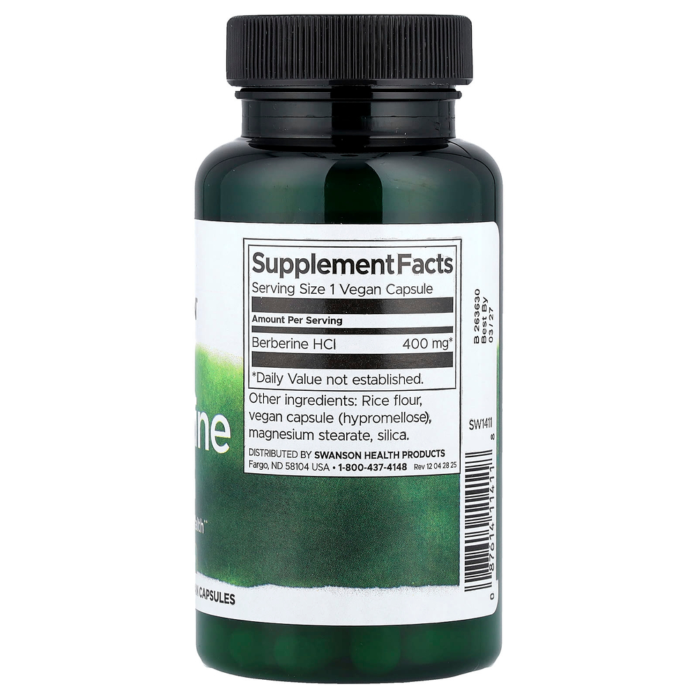 Swanson Vitamins, берберин, 400 мг, 60 веганских капсул