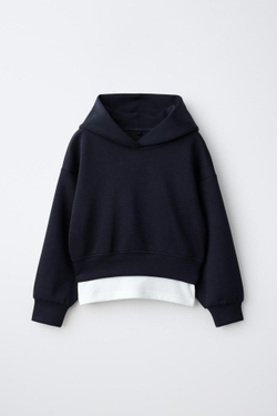 ZARA СПОРТИВНОЕ ХУДИ С КАПЮШОНОМ И ДВОЙНЫМ НИЗОМ, ГЛУБОКИЙ СИНИЙ