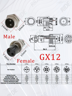 Авиационный разъем GX12 коннектор (пара, мама+папа)
