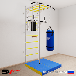Шведская стенка Sv Sport усиленная 6465 (Турник рукоход/Брусья/Канат/Трапеция/Цепь/Мешок 15кг/Мат 1м)