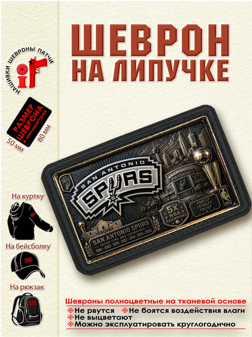 Шеврон на липучке "НБА San Antonio Spurs" dtf