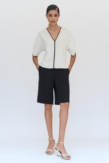 ZARA ТОП С КОНТРАСТНОЙ ОТДЕЛКОЙ, ЭКРЮ