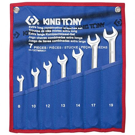 Цена на KING TONY (12C7MRN01) Набор комбинированных удлиненных ключей, 8-19 мм, чехол из теторона, 7 предметов